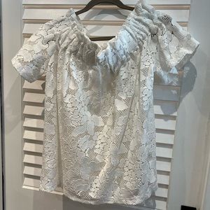 Off the shoulder cinched trim lace top